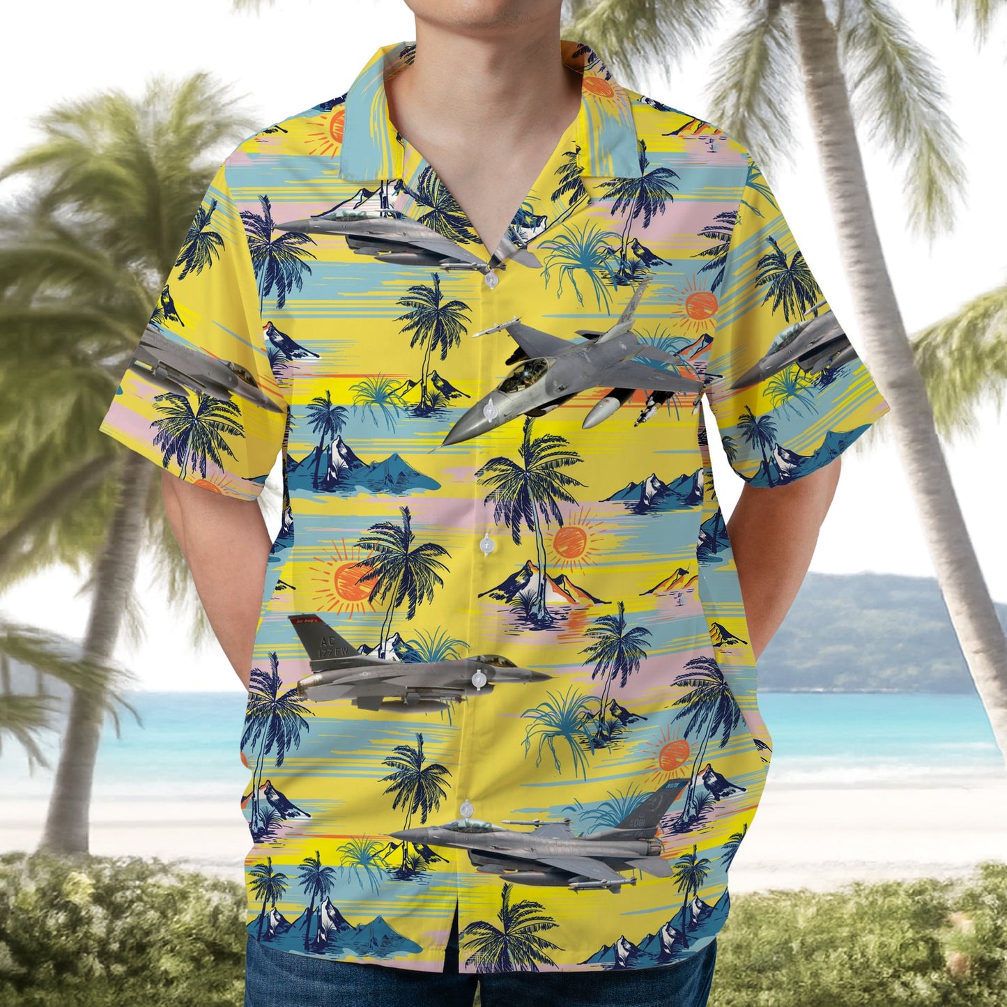 US Air Force F-16 Fighting Falcon Aircraft Hawaiian Shirt