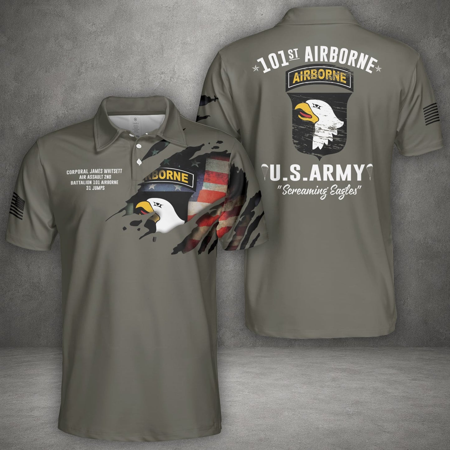 Custom Name, Rank & Unit US Army 101st Airborne Division  Polo Shirt