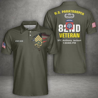 Custom Name, Rank & Unit US Army 82nd Airborne Division Veteran Paratrooper Polo Shirt