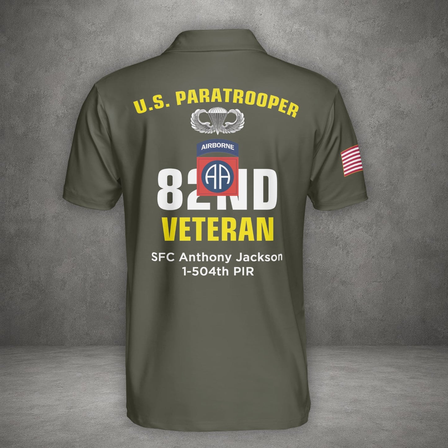 Custom Name, Rank & Unit US Army 82nd Airborne Division Veteran Paratrooper Polo Shirt