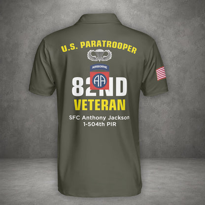 Custom Name, Rank & Unit US Army 82nd Airborne Division Veteran Paratrooper Polo Shirt