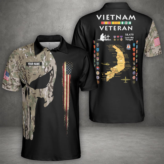 Custom Name US Military Units Vietnam Veteran Polo Shirt
