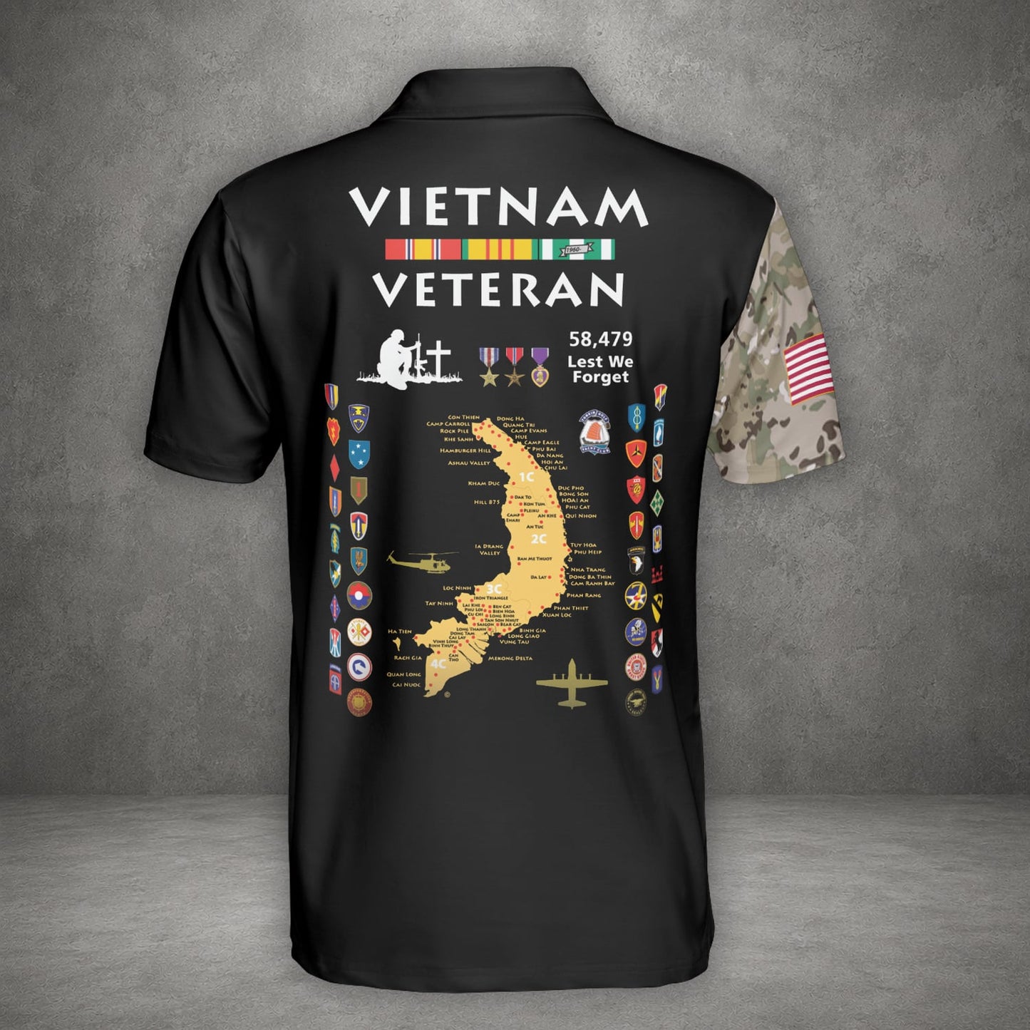 Custom Name US Military Units Vietnam Veteran Polo Shirt