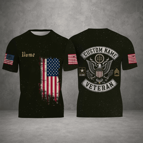 Custom Name Veteran 3D Graphic Unisex T-Shirt