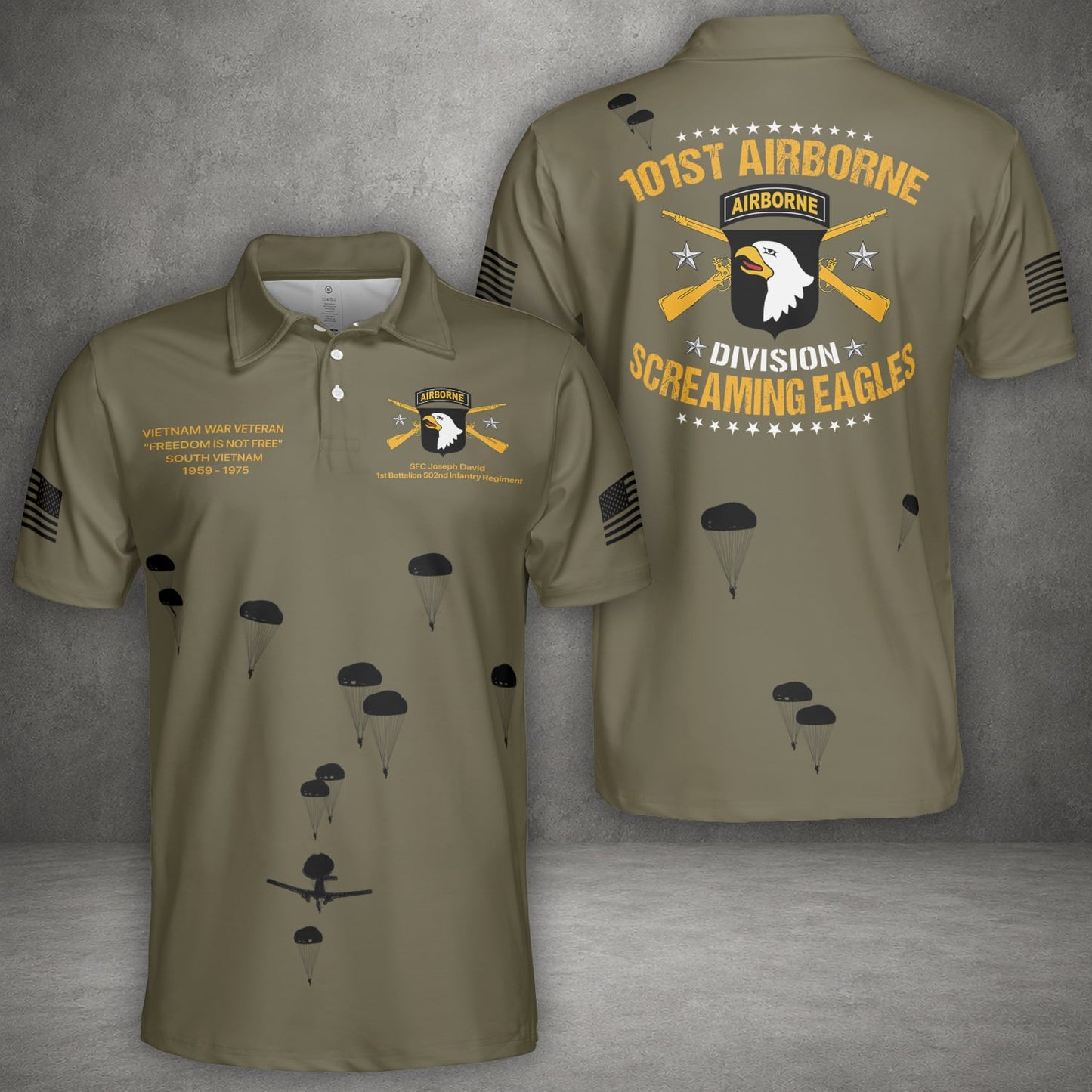 Custom Name, Rank & Unit US Army 101st Airborne Division Screaming Eagles Polo Shirt