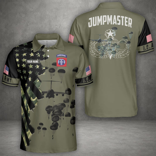 Custom Name US Army 82nd Airborne Paratrooper Jumpmaster Polo Shirt