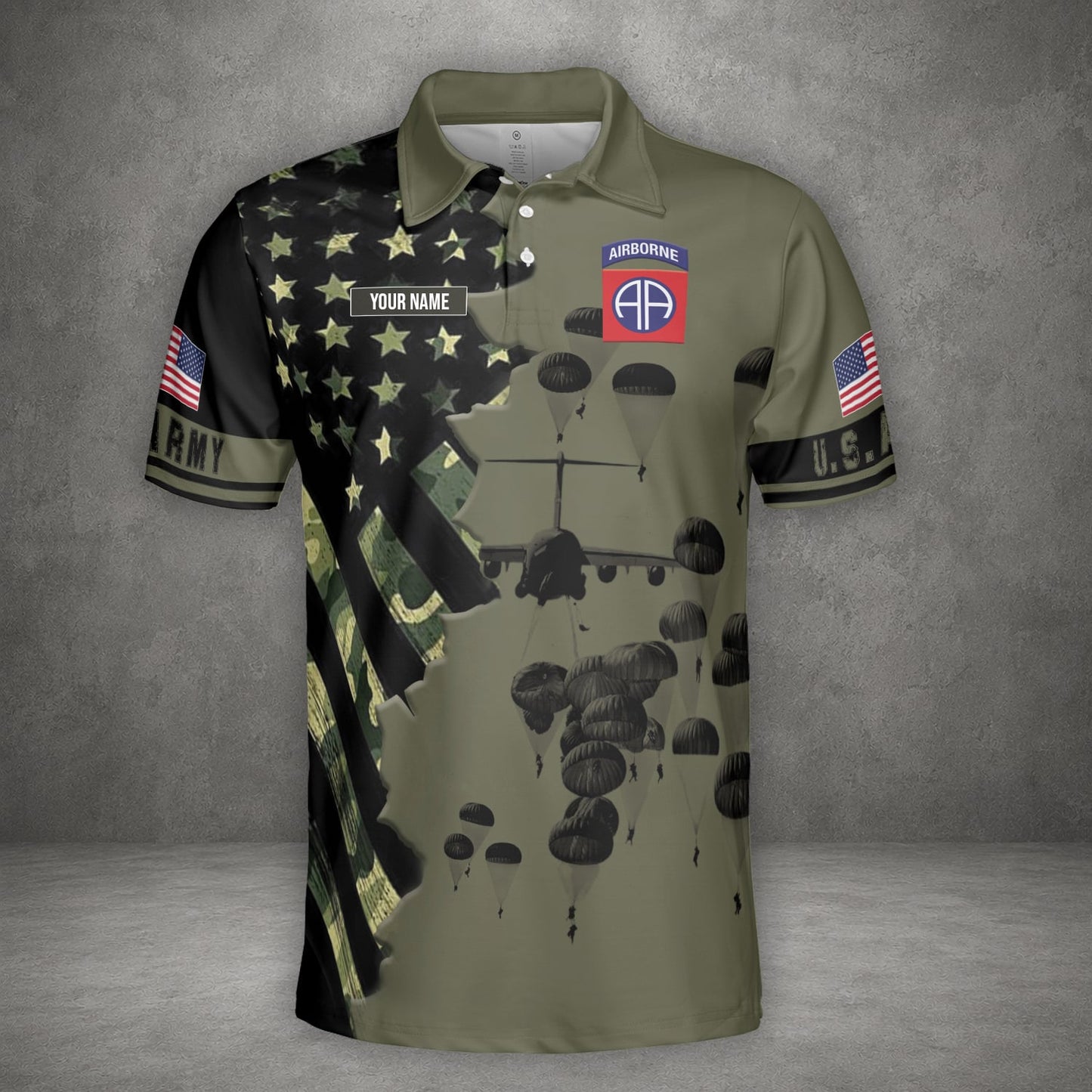 Custom Name US Army 82nd Airborne Paratrooper Jumpmaster Polo Shirt