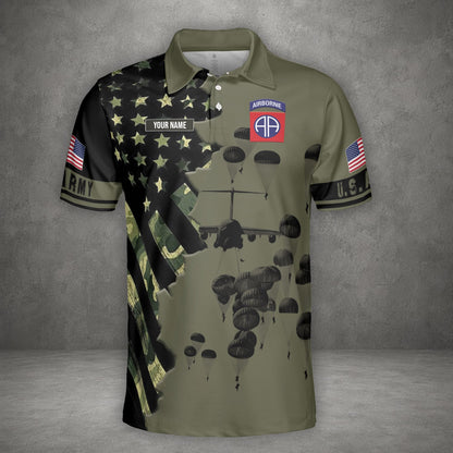 Custom Name US Army 82nd Airborne Paratrooper Jumpmaster Polo Shirt