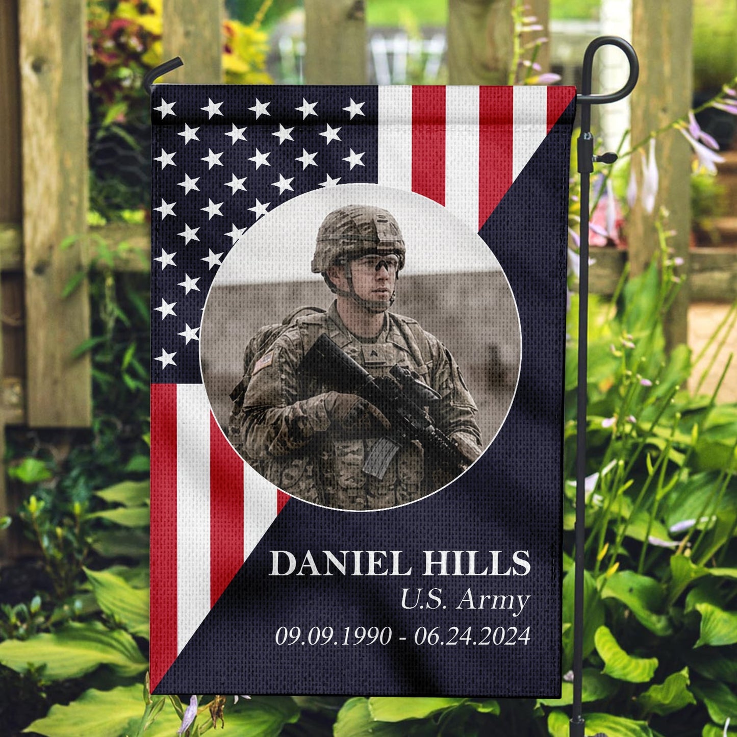 Personalized Military Veteran Memorial Flag Double Sided Garden House Outdoor Flag