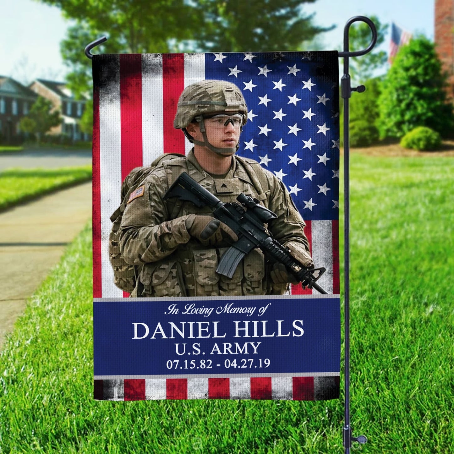 Custom Name Year & Image US Military Army Memorial Day Garden Flag