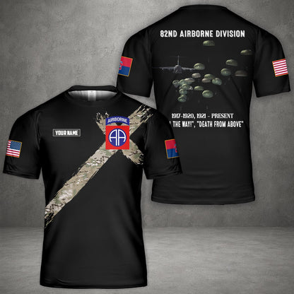 Custom Name US Army Paratroopers With The 82nd Airborne Division Parachute 3D T-Shirt