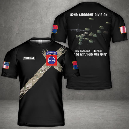 Custom Name US Army Paratroopers With The 82nd Airborne Division Parachute 3D T-Shirt