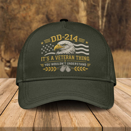 DD-214 Veteran Embroidered Cap, Patriotic Military Eagle Baseball Hat