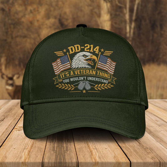 DD-214 Veteran Embroidered Baseball Cap, Patriotic Military Eagle Hat