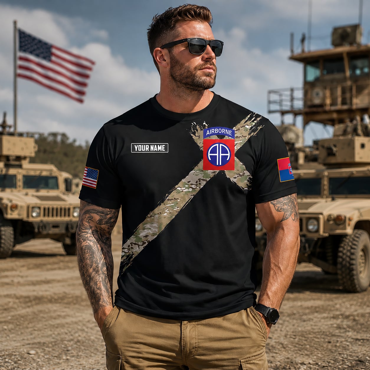 Custom Name US Army Paratroopers With The 82nd Airborne Division Parachute 3D T-Shirt