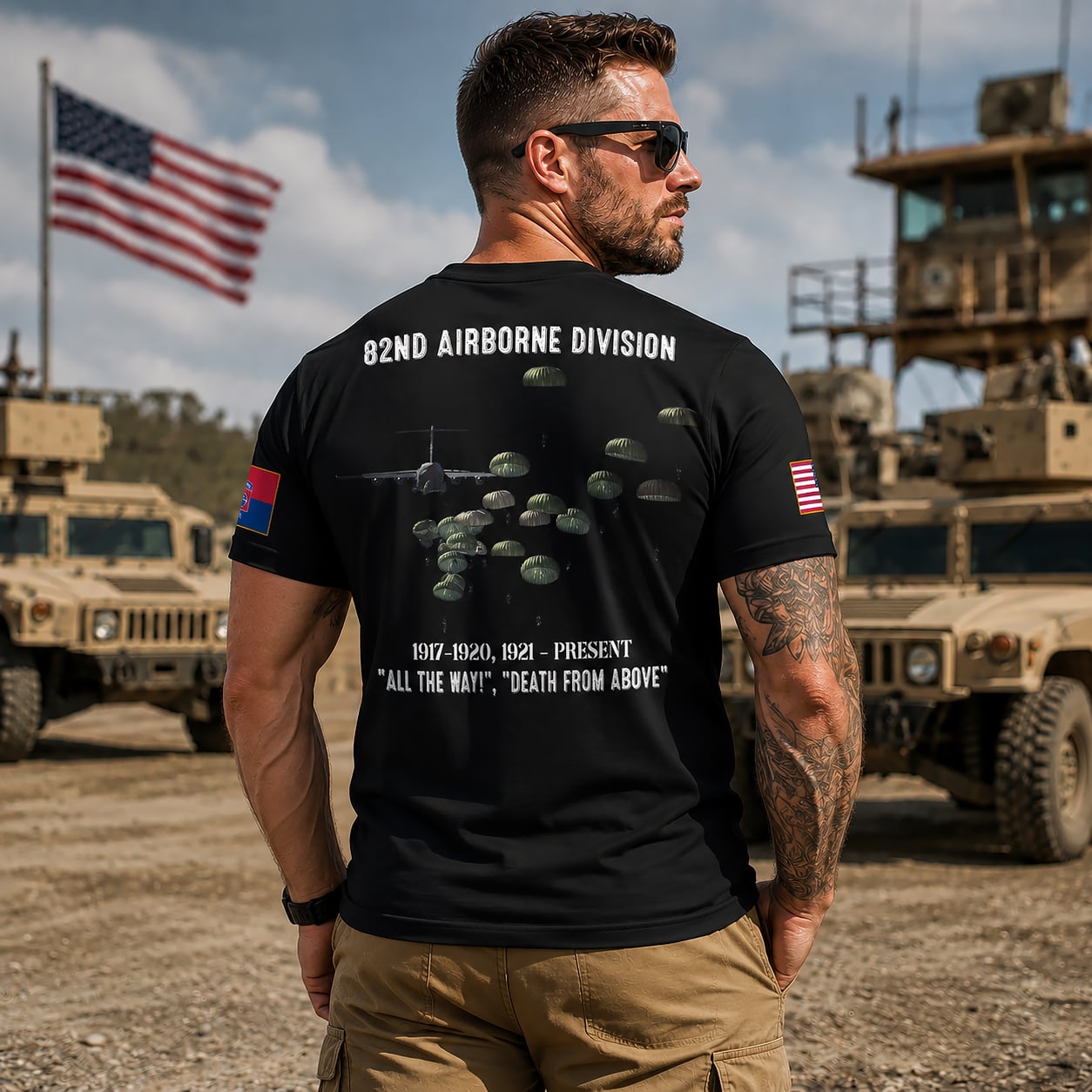 Custom Name US Army Paratroopers With The 82nd Airborne Division Parachute 3D T-Shirt