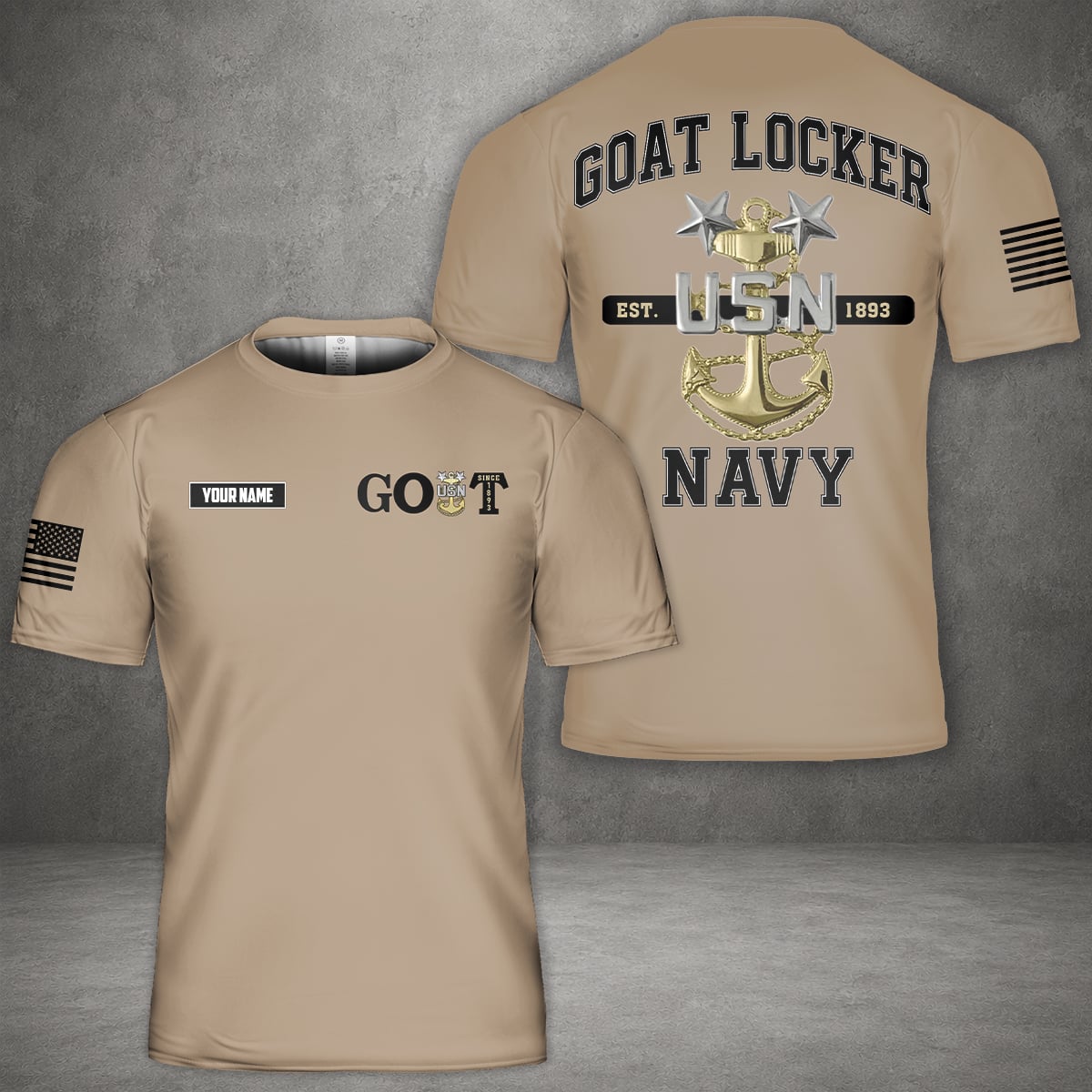 Custom Name US Navy Master Chief GOAT Since 1893 3D T-Shirt