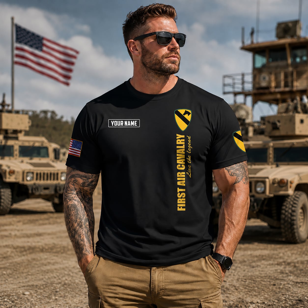 Custom Name US Army 1st Air Cavalry Division Air Cav 3D T-Shirt