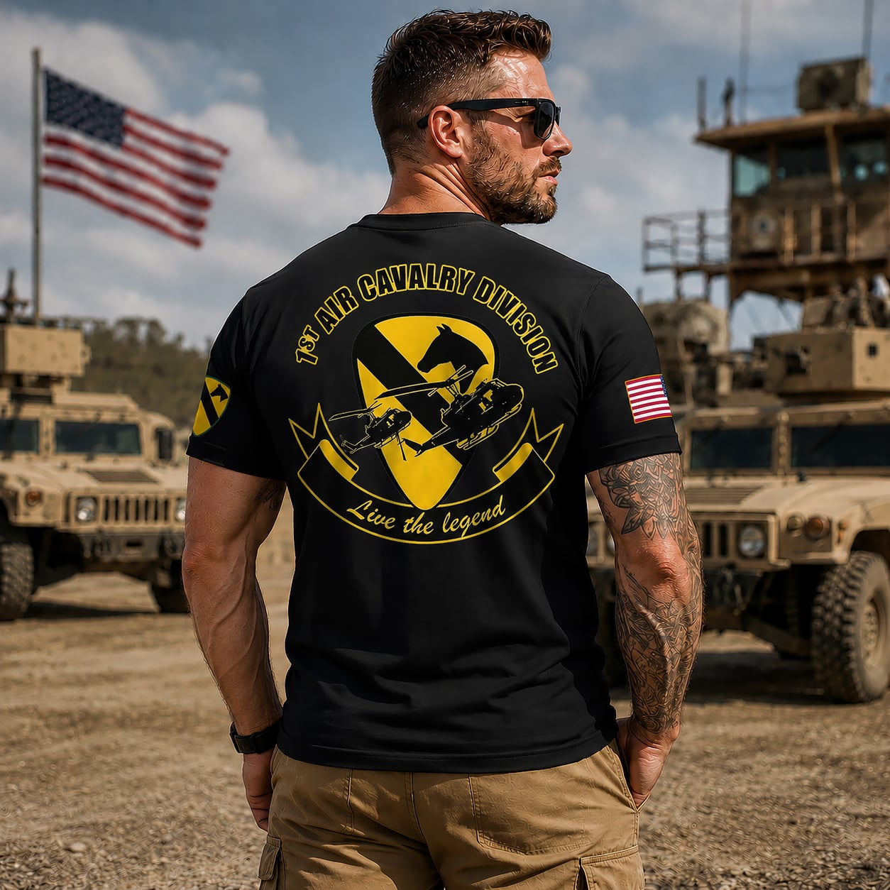 Custom Name US Army 1st Air Cavalry Division Air Cav 3D T-Shirt