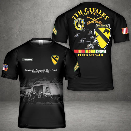 Custom Name & Rank 7th Cavalry Regiment (1st Cavalry Division) Ia Drang Veteran 3D T-shirt