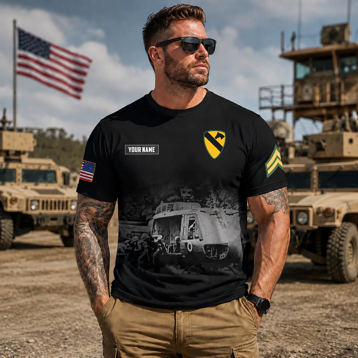 Custom Name & Rank 7th Cavalry Regiment (1st Cavalry Division) Ia Drang Veteran 3D T-shirt