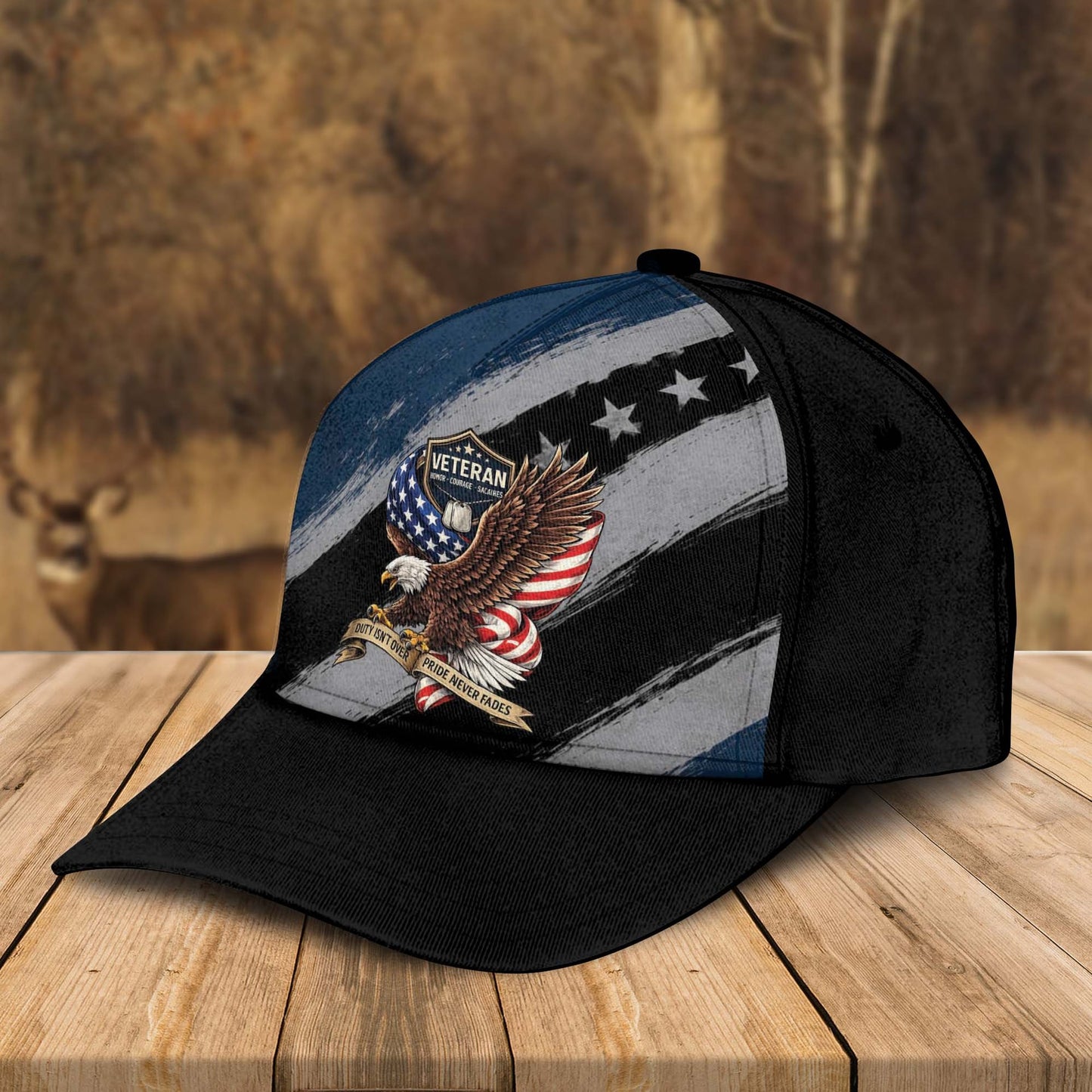 Custom Name Veteran Soldier Eagle American Flag Pattern Black Bomber Jacket / Combo