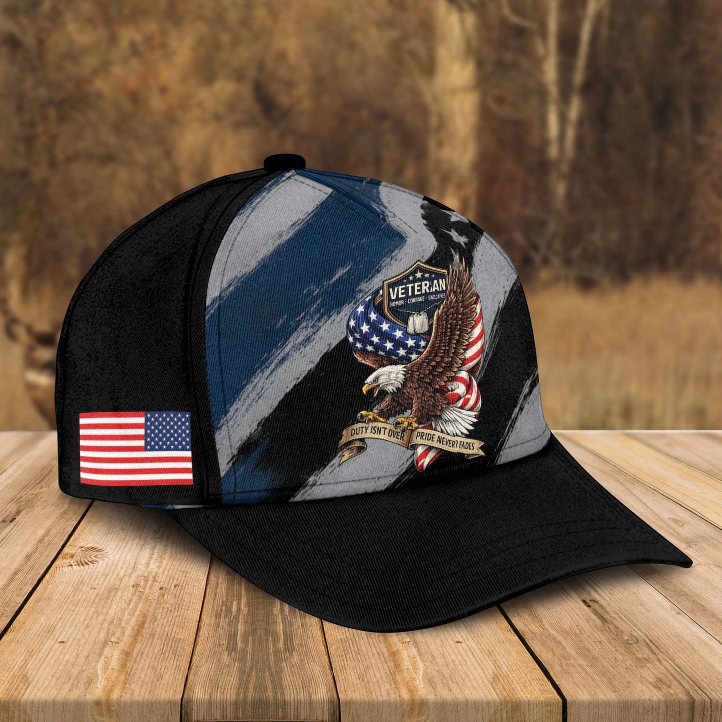 Custom Name Veteran Soldier Eagle American Flag Pattern Black Bomber Jacket / Combo