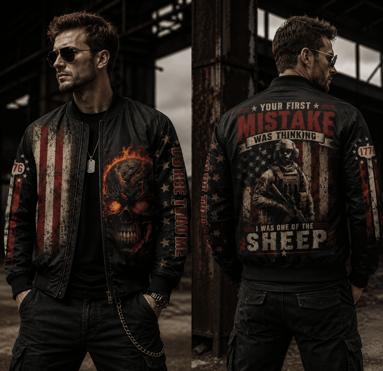 Custom Name US Army Veteran Skull Bomber Jacket, Your First Mistake Military Jacket