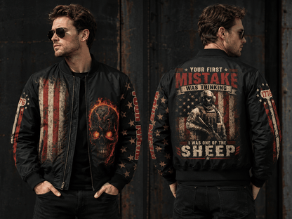 Custom Name US Army Veteran Skull Bomber Jacket, Your First Mistake Military Jacket