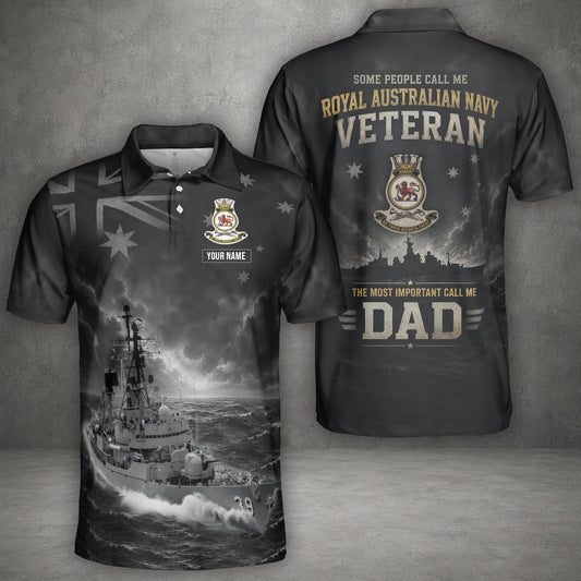 Custom Name Royal Australian Navy RAN HMAS Hobart (D 39) Veteran Polo Shirt
