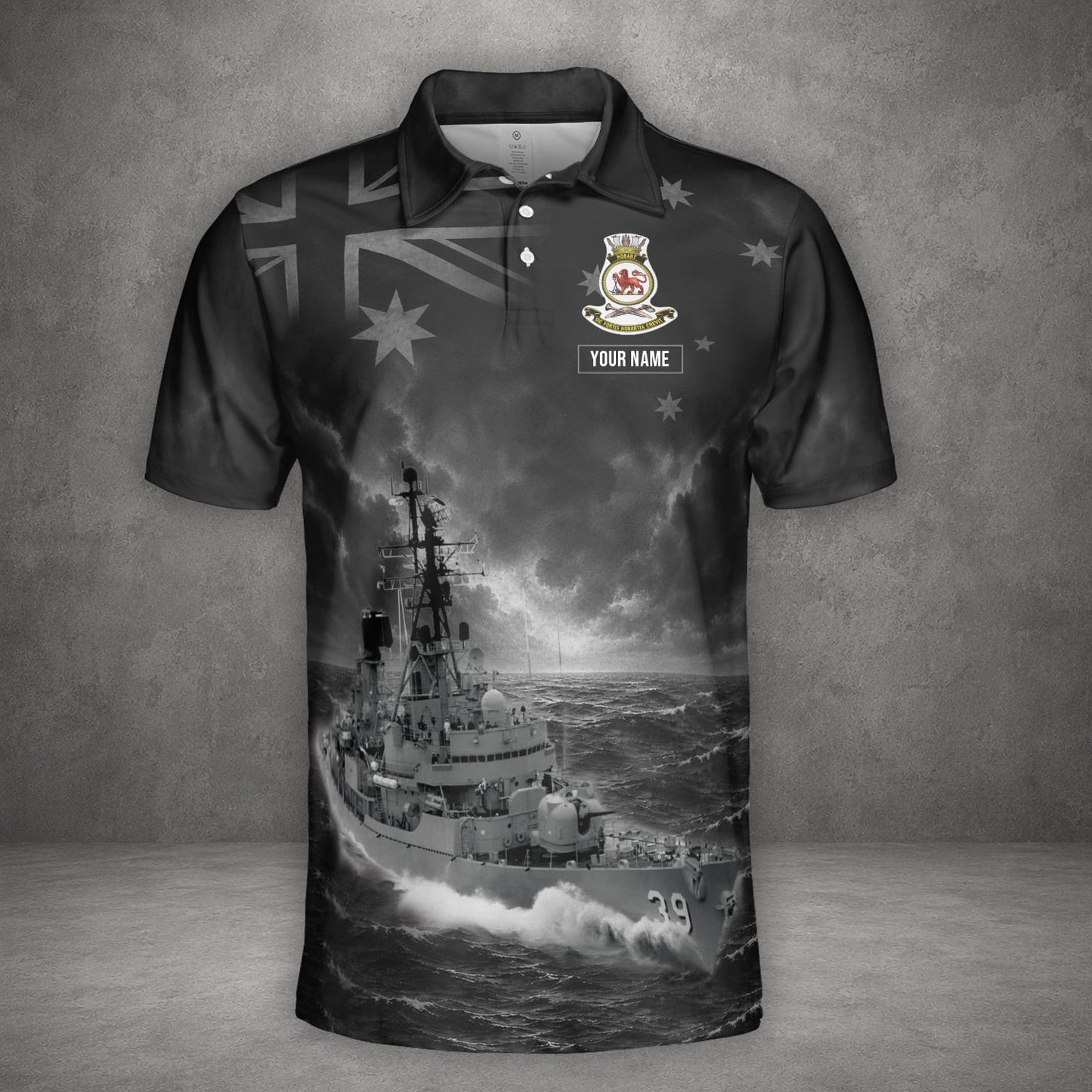 Custom Name Royal Australian Navy RAN HMAS Hobart (D 39) Veteran Polo Shirt