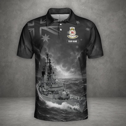 Custom Name Royal Australian Navy RAN HMAS Hobart (D 39) Veteran Polo Shirt