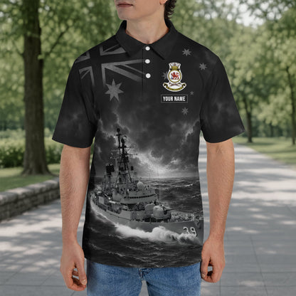 Custom Name Royal Australian Navy RAN HMAS Hobart (D 39) Veteran Polo Shirt