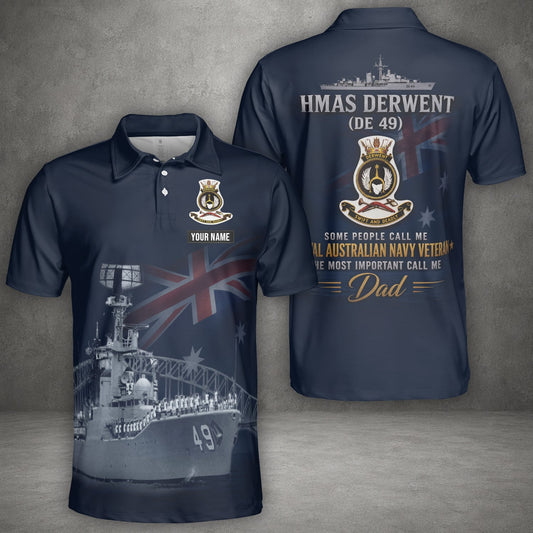 Custom Name Royal Australian Navy RAN HMAS Derwent (DE 49) Veteran Polo Shirt