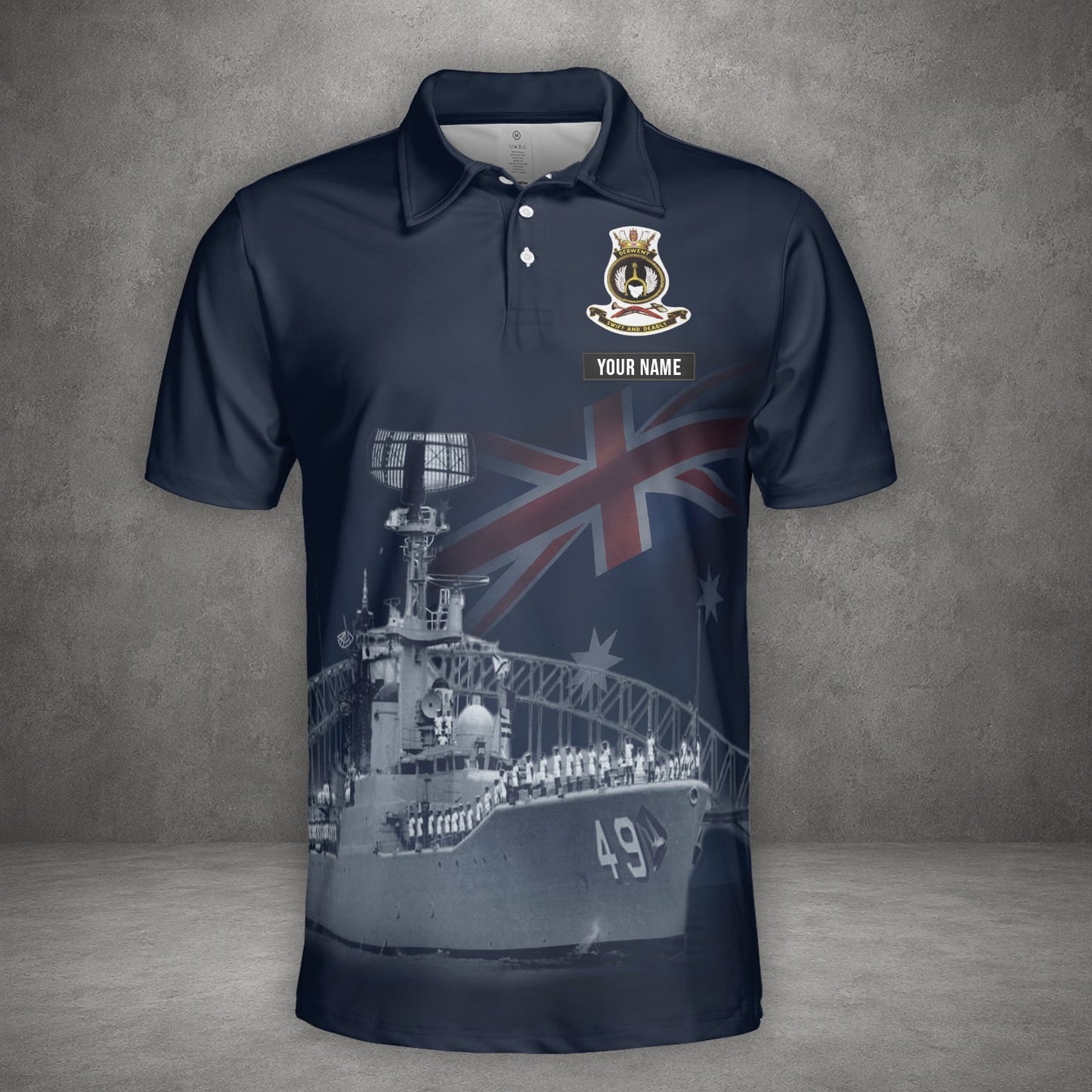 Custom Name Royal Australian Navy RAN HMAS Derwent (DE 49) Veteran Polo Shirt