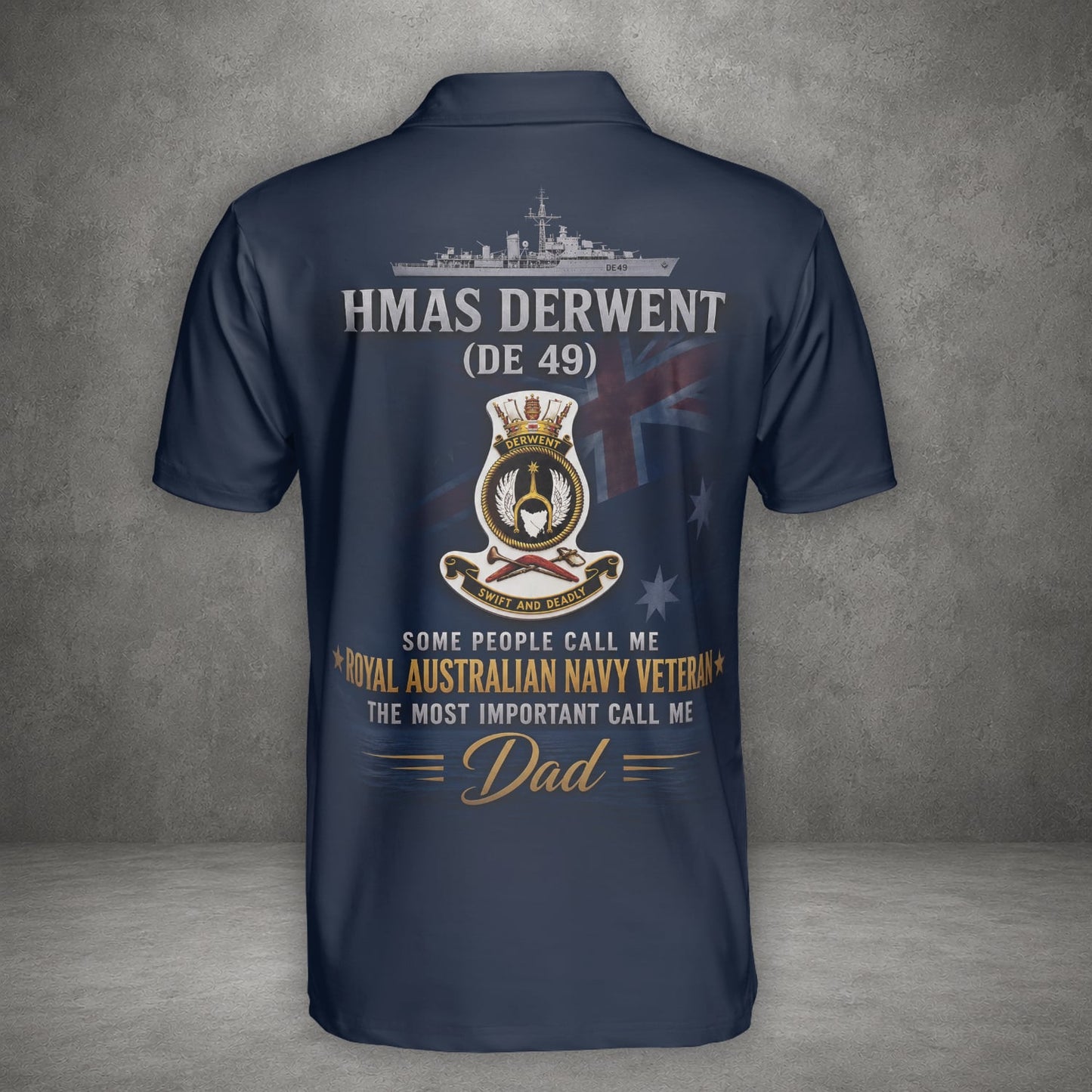 Custom Name Royal Australian Navy RAN HMAS Derwent (DE 49) Veteran Polo Shirt