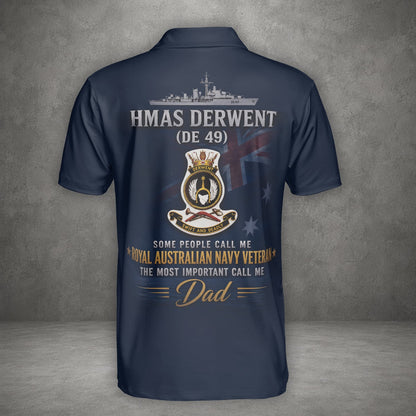 Custom Name Royal Australian Navy RAN HMAS Derwent (DE 49) Veteran Polo Shirt