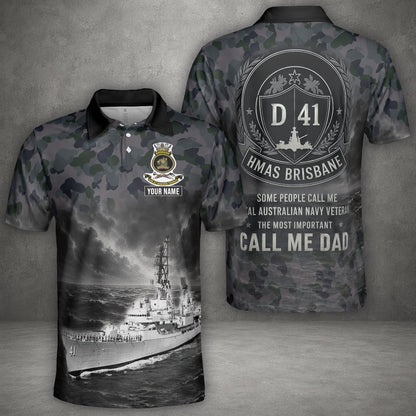 Custom Name Royal Australian Navy RAN HMAS Brisbane (D 41) Veteran Polo Shirt
