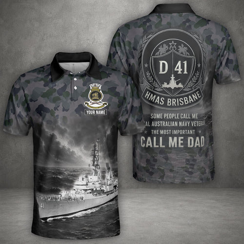 Custom Name Royal Australian Navy RAN HMAS Brisbane (D 41) Veteran Polo Shirt