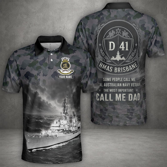 Custom Name Royal Australian Navy RAN HMAS Brisbane (D 41) Veteran Polo Shirt