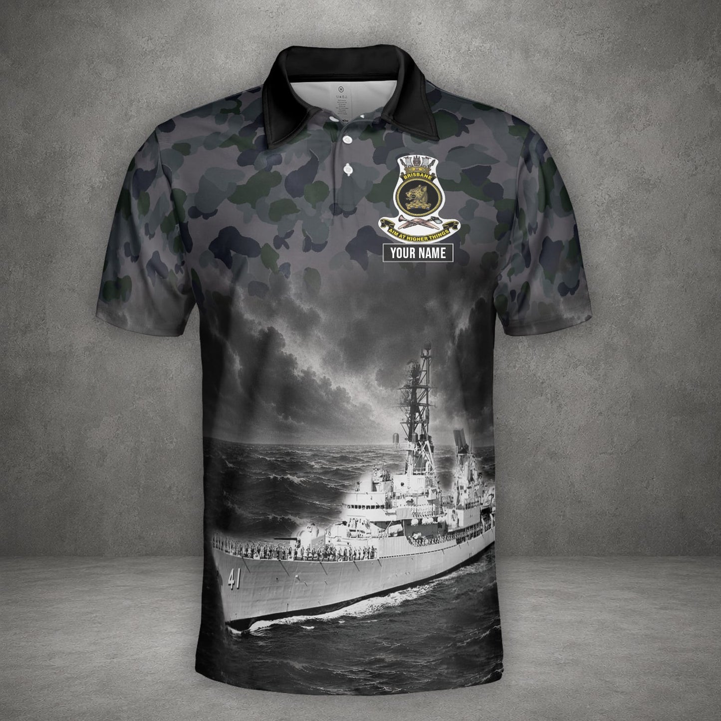 Custom Name Royal Australian Navy RAN HMAS Brisbane (D 41) Veteran Polo Shirt