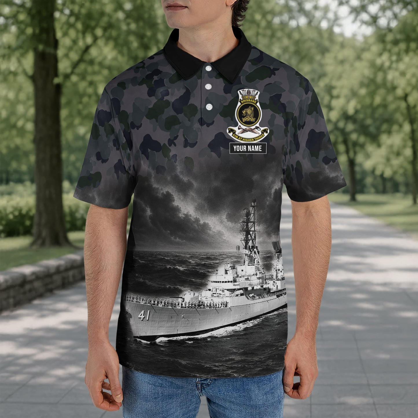 Custom Name Royal Australian Navy RAN HMAS Brisbane (D 41) Veteran Polo Shirt