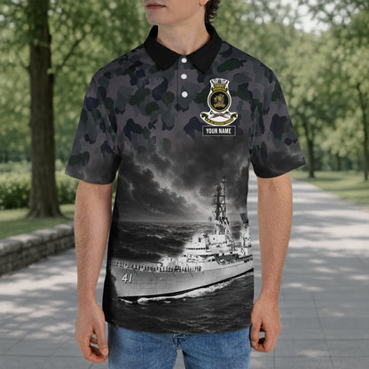 Custom Name Royal Australian Navy RAN HMAS Brisbane (D 41) Veteran Polo Shirt