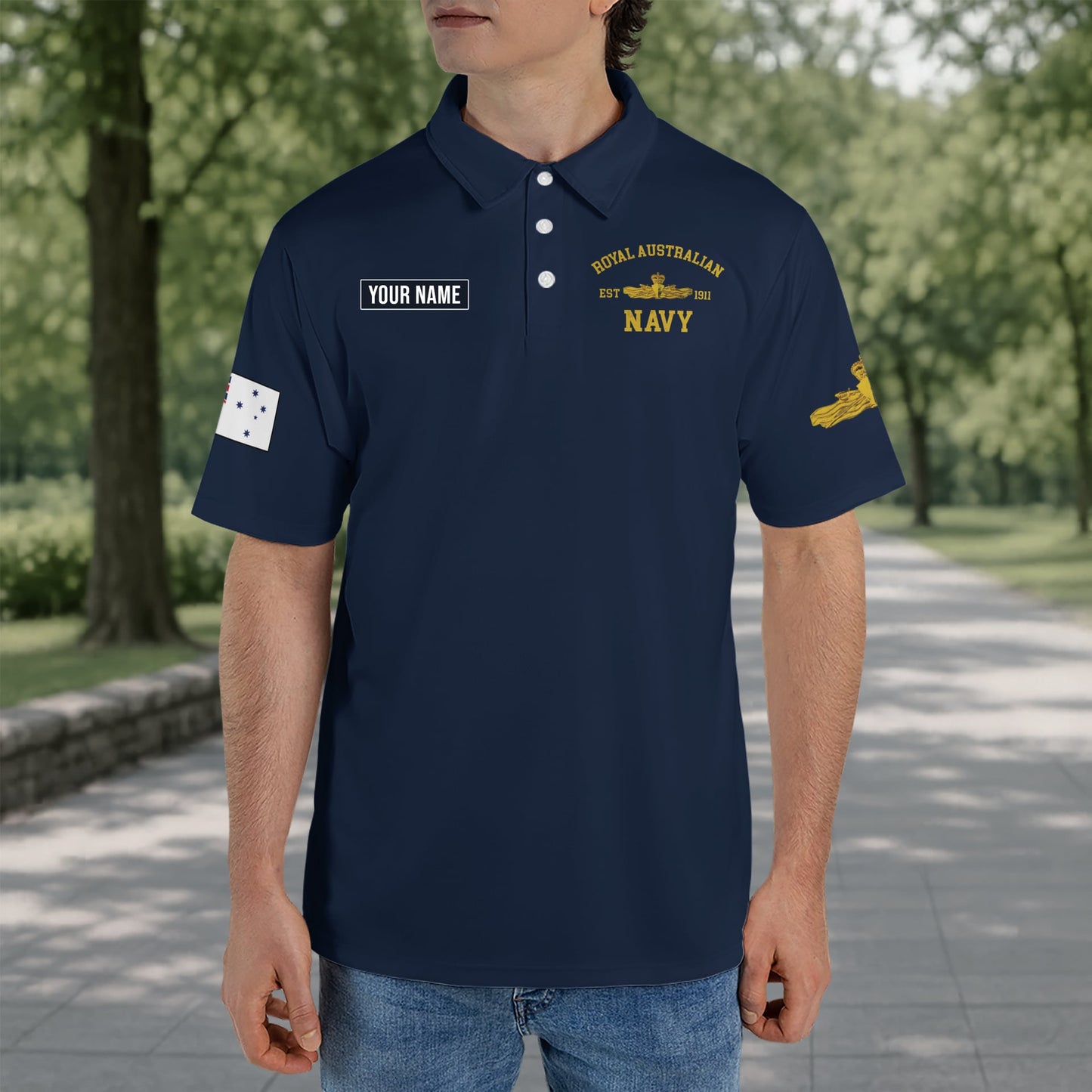 Custom Name Royal Australian Navy Warfare Officer Badge Polo Shirt