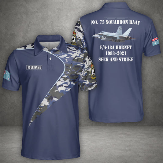Custom Name Royal Australian Air Force FA-18A Hornet No. 75 Squadron RAAF Polo Shirt