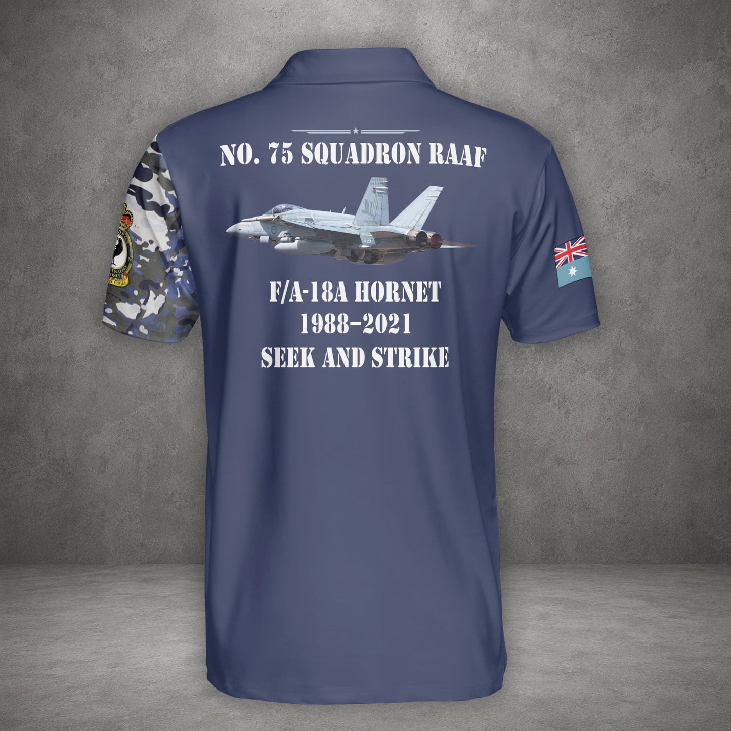 Custom Name Royal Australian Air Force FA-18A Hornet No. 75 Squadron RAAF Polo Shirt
