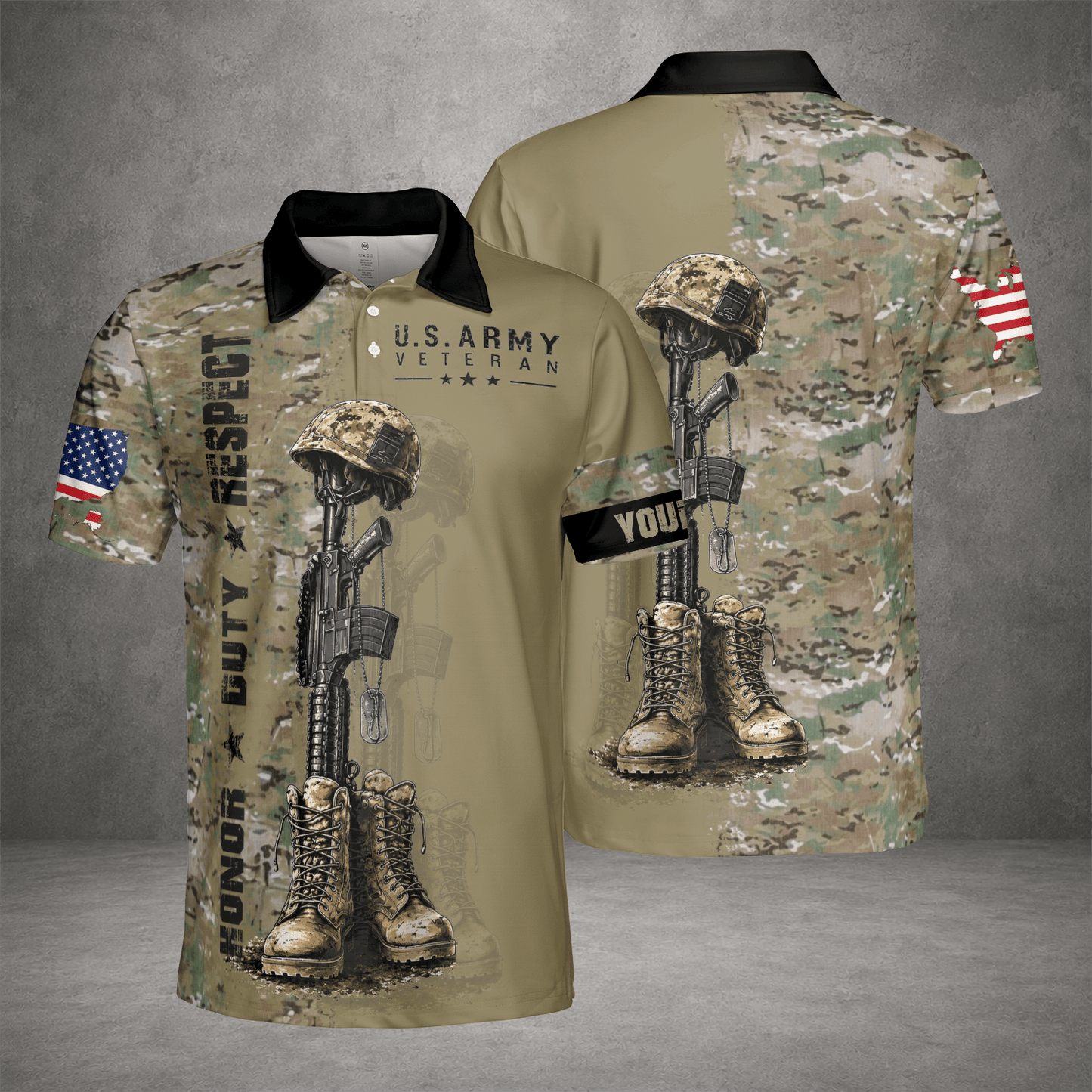 Custom Name Veteran American Flag Summer Pattern Men's Polo Shirt