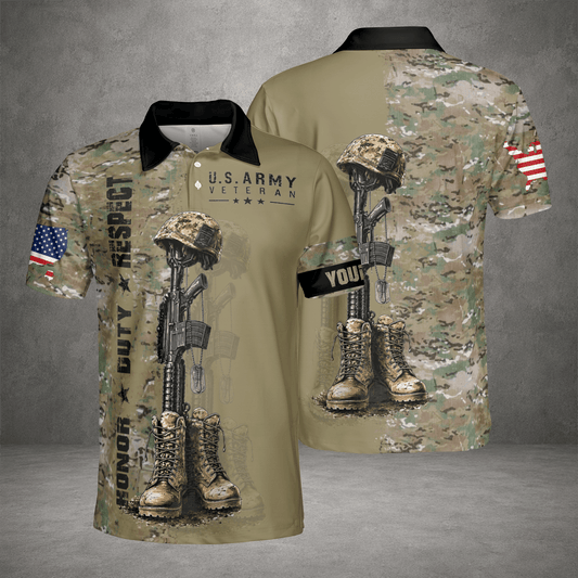 Custom Name Veteran American Flag Summer Pattern Men's Polo Shirt