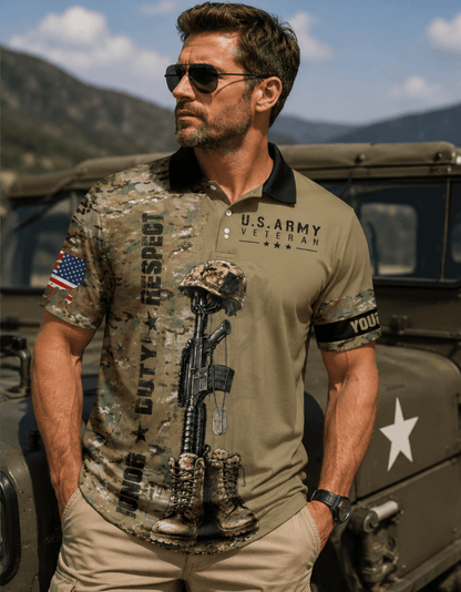 Custom Name Veteran American Flag Summer Pattern Men's Polo Shirt