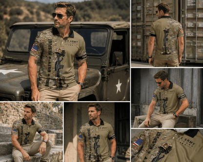 Custom Name Veteran American Flag Summer Pattern Men's Polo Shirt